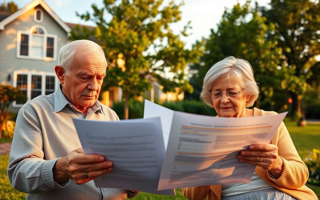 A Tranquil Scene Of A Cozy Home, Its Facade Softly Lit By Golden Sunlight, Stands Against A Backdrop Of Verdant Trees And A Serene Sky. In The Foreground, An Elderly Couple, Their Faces Etched With Concern, Pore Over Financial Documents, Grappling With The Complex Medicaid Asset Limits That Threaten Their Cherished Home. The Attention To Detail Captures The Gravity Of The Situation, Inviting The Viewer To Empathize With The Difficult Choices Faced By Those Navigating The Complexities Of Healthcare And Retirement Planning.